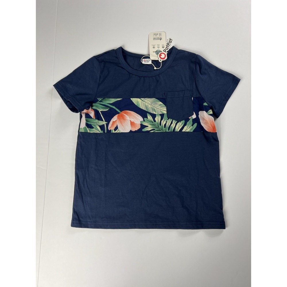NWT Patpat 8-9Y Blue Floral Tropical Shirt Pocket Short Sleeve